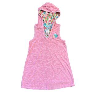 Disney Ariel Swim Cover Up Girls Size 7/8 Terry Cloth Jacquard Shell Hooded Pink